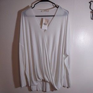 A Beautiful Soul Women's c 3XL Ivory White Wrap Blouse Sweater MSRP $59